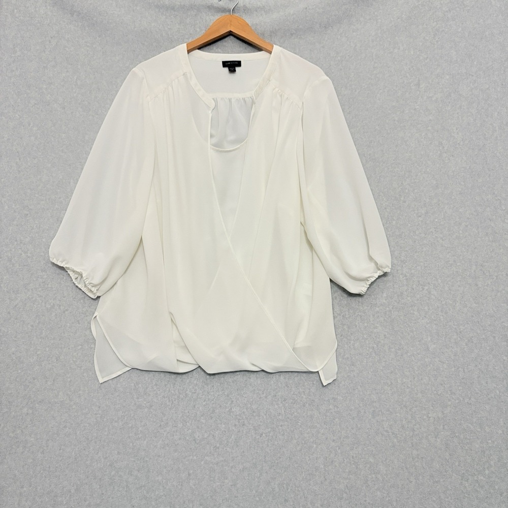 J Jill Wearever Blouse Draped Front Ivory Sz 3X 3/4 Sleeve Minimalist Career‎